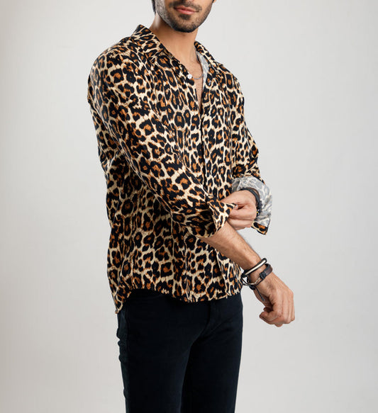 Cheetah Printed Linen Boski Shirt