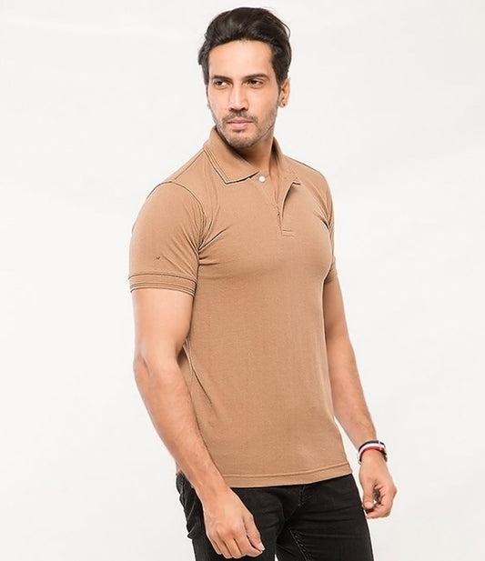 Light brown cotton basic polo t-shirt