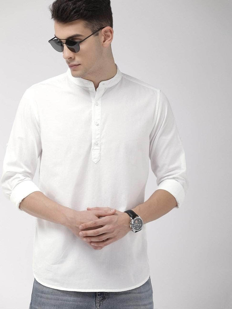 Pure White Basic Henley Shirt for Men