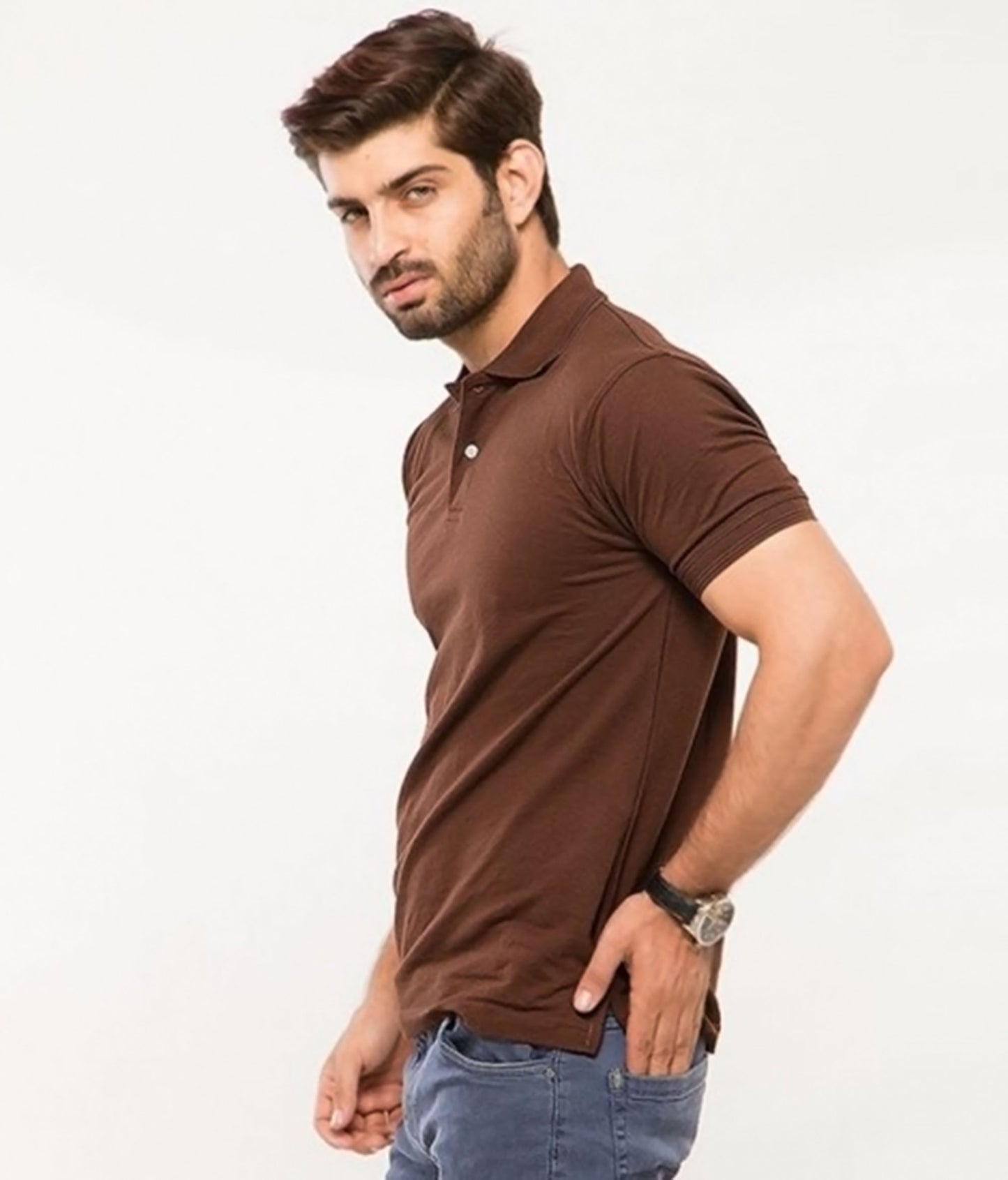 Dark Brown Cottn Basic Polo T-shirt