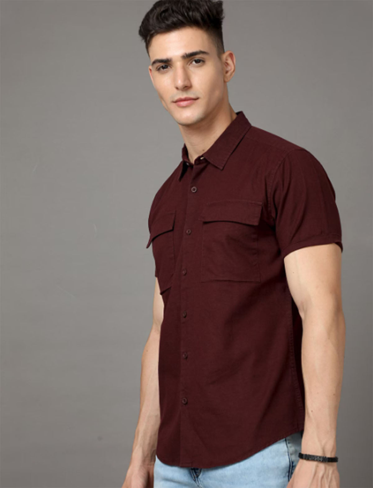 Half Sleeves Maroon Double Pocket Premium Quality Shirt