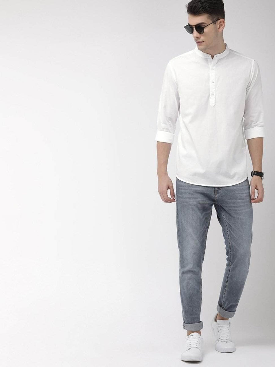 Pure White Basic Henley Shirt for Men