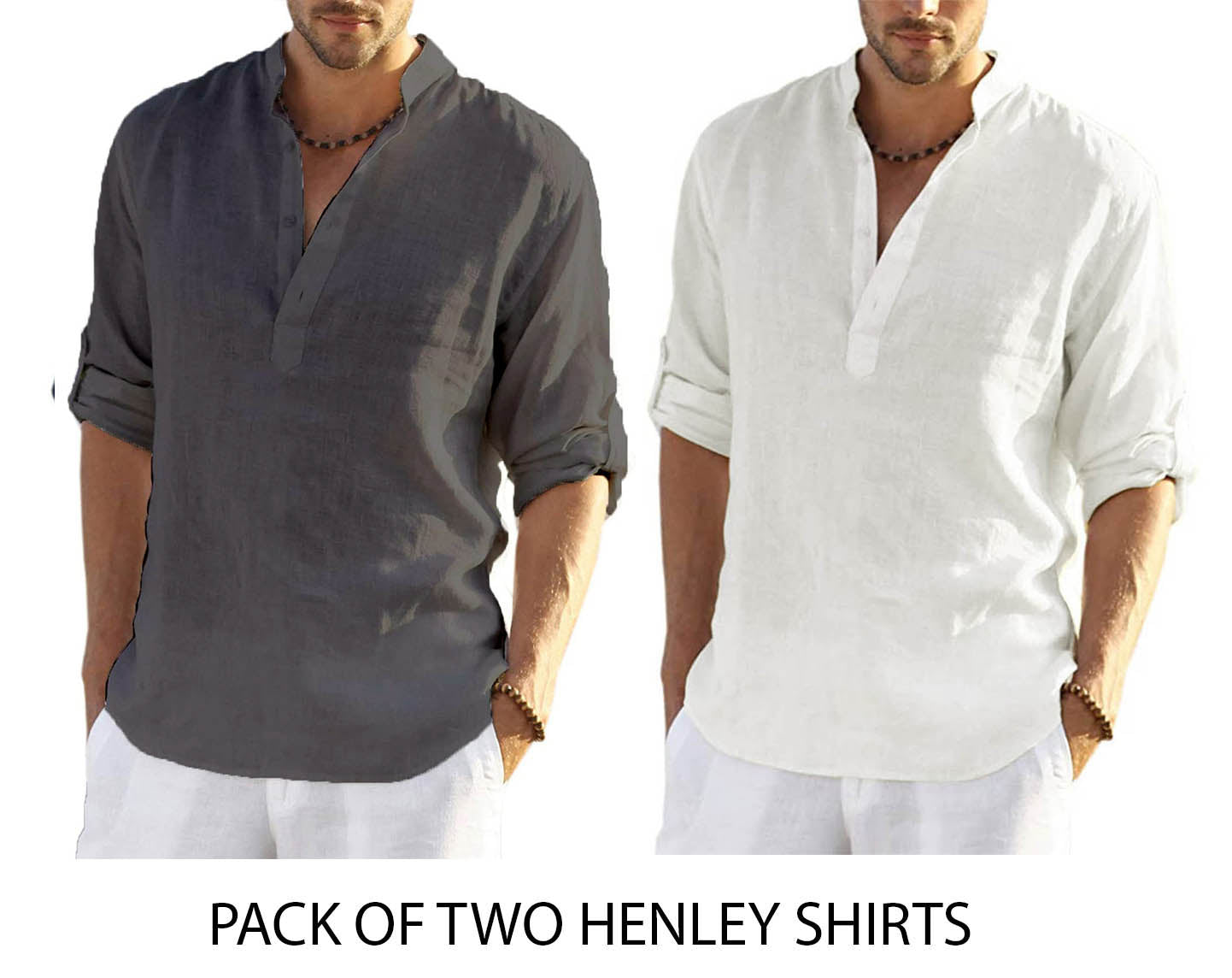 Pack of Two Henley White & Grey