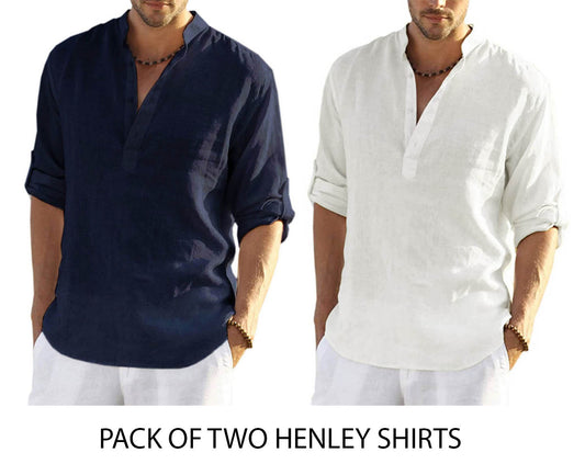 Pack of Two Henley White & Navy