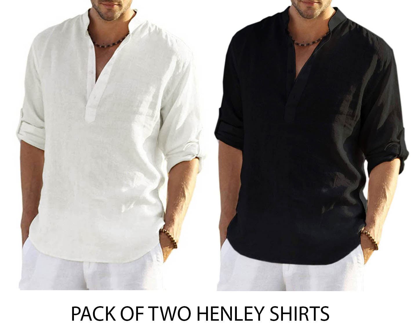 Pack of Two Henley White & Black