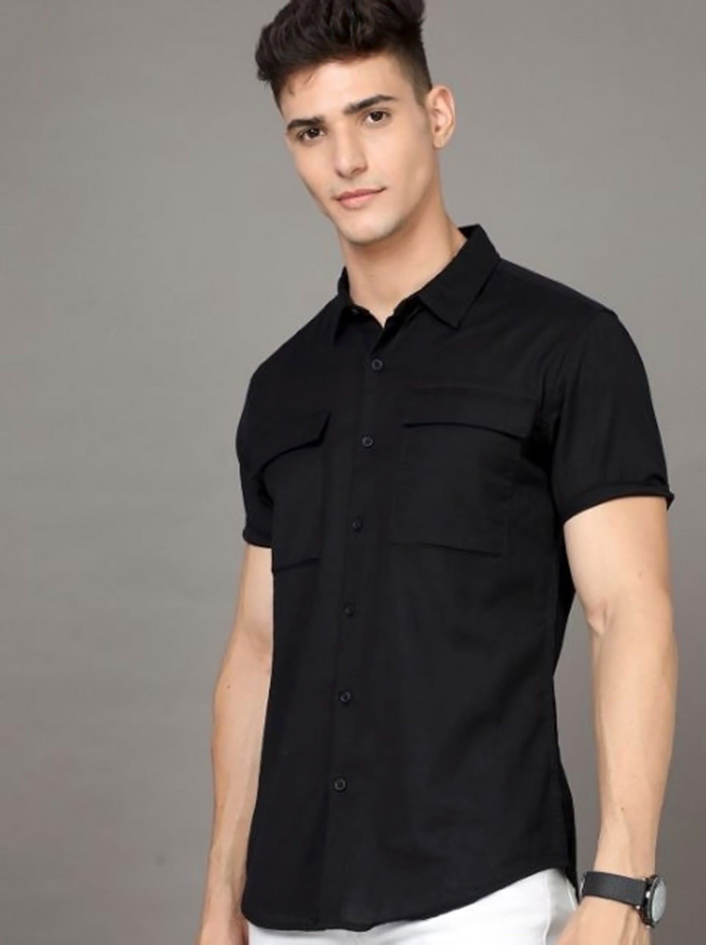 Winter Stuff Half Sleeves Black Double Pocket Premium Quality Shirt