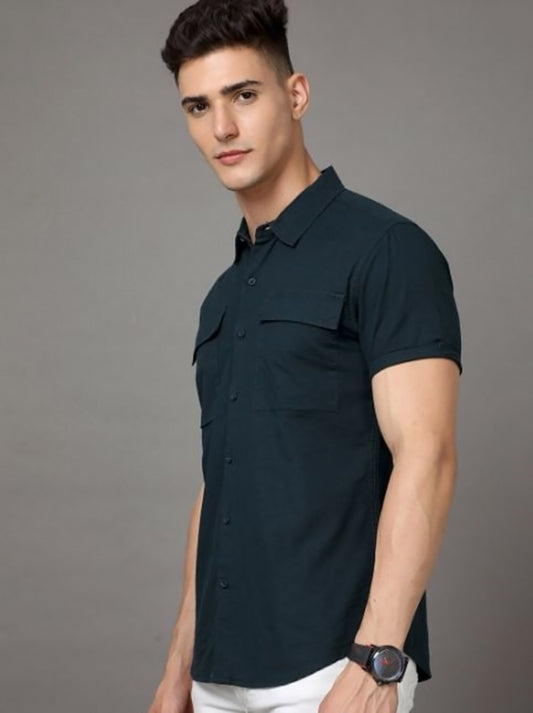 Half Sleeves Turkish Green Double Pocket Premium Quality Shirt