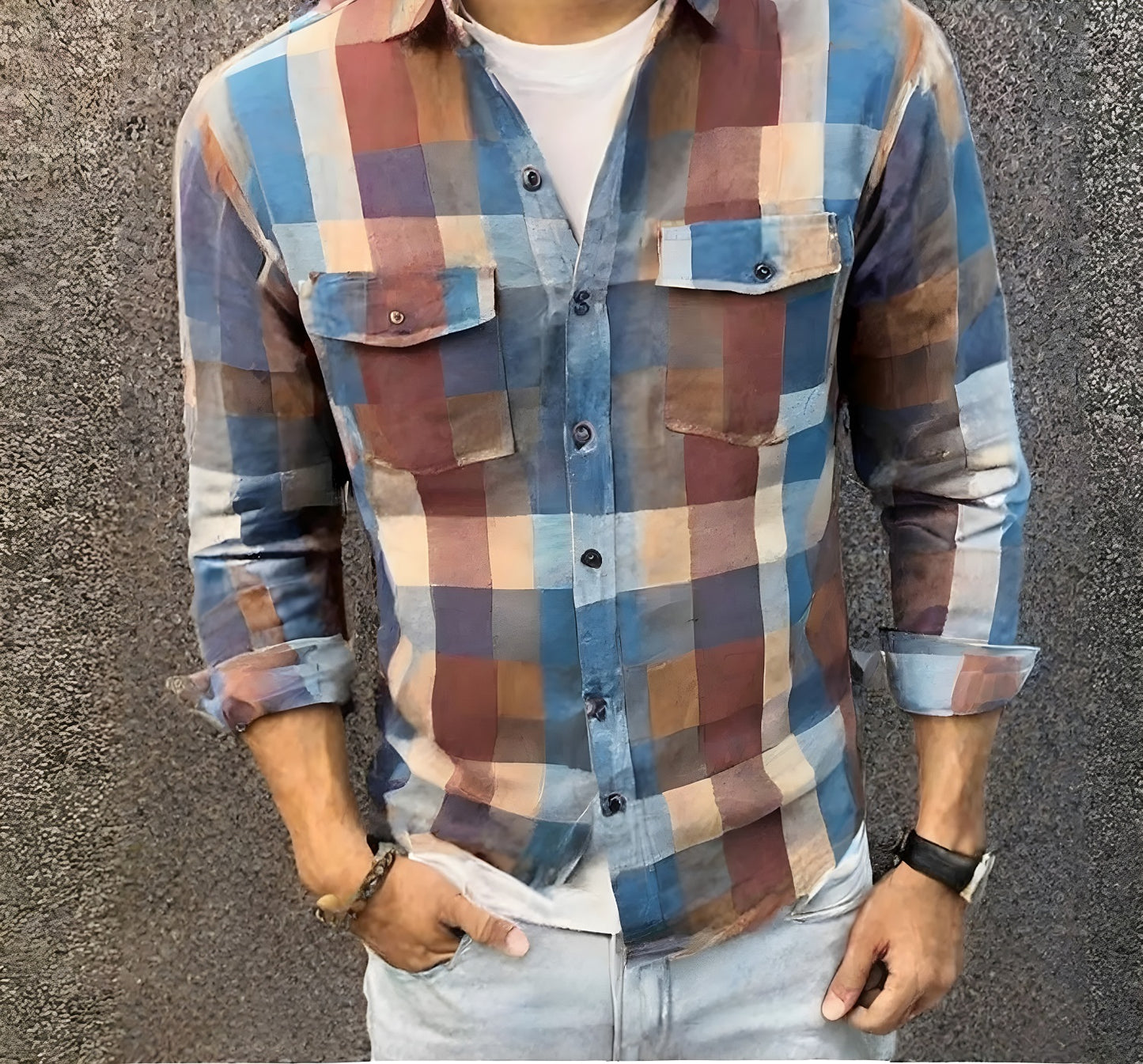 Double Pocket Check Shirt for Men