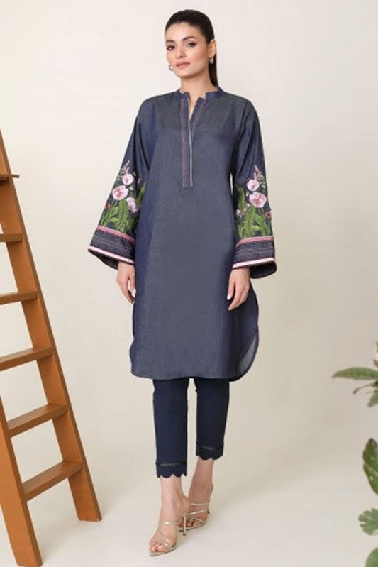 Dyed Embroidered Denim Kurti