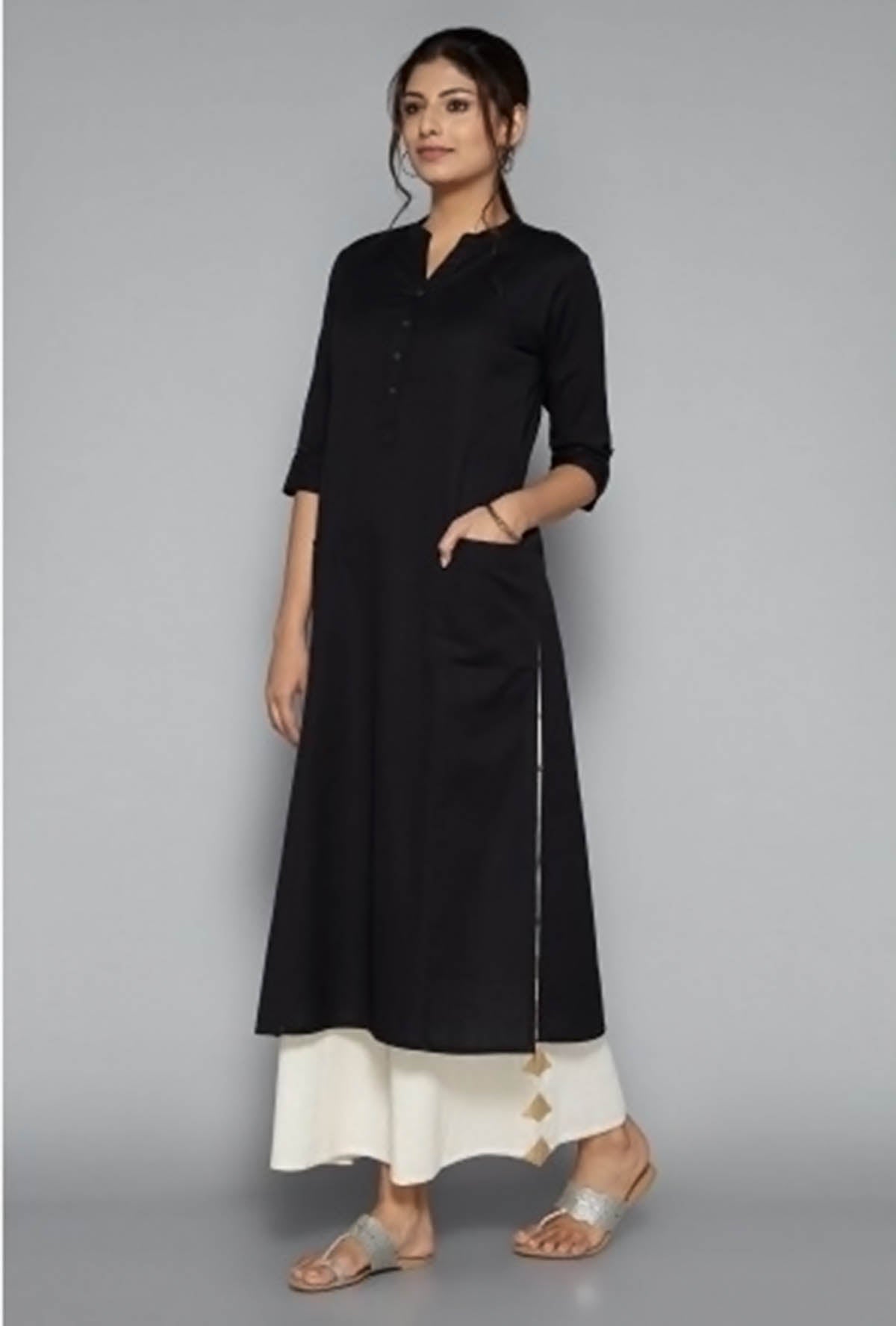 Black Solid Kurta & Palazzo Pant