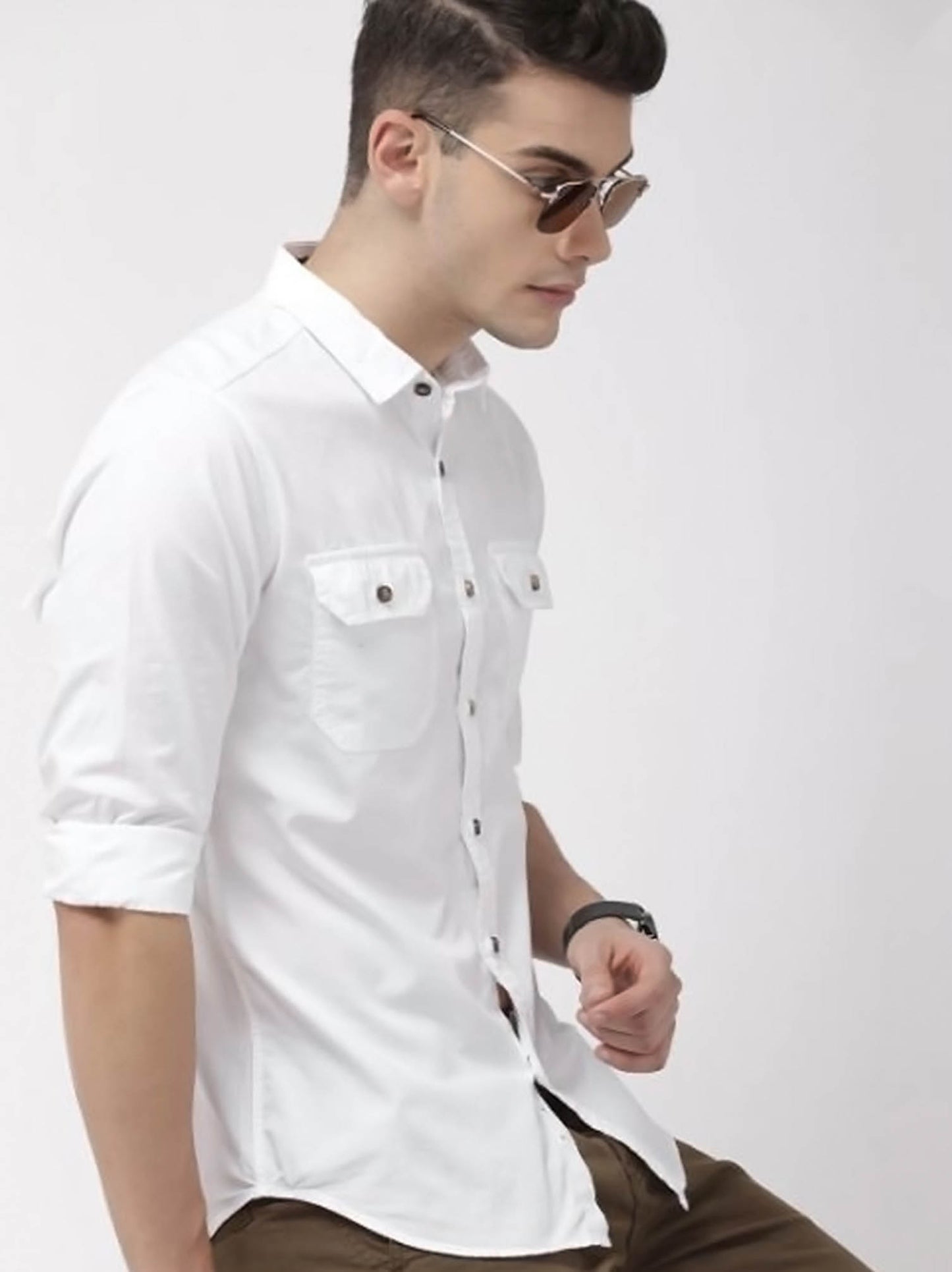 White Double Pocket Shirt  - Code # W128