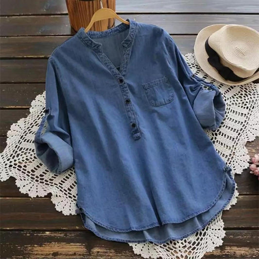 Girls Long Adjustable Sleeve Denim Blue Shirt