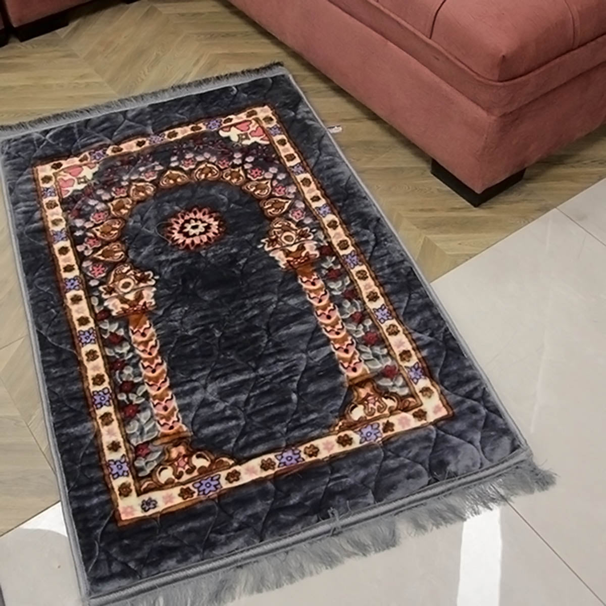 Velvet Foam Print Embossed Janamaz / Prayer Rug / Prayer Mat