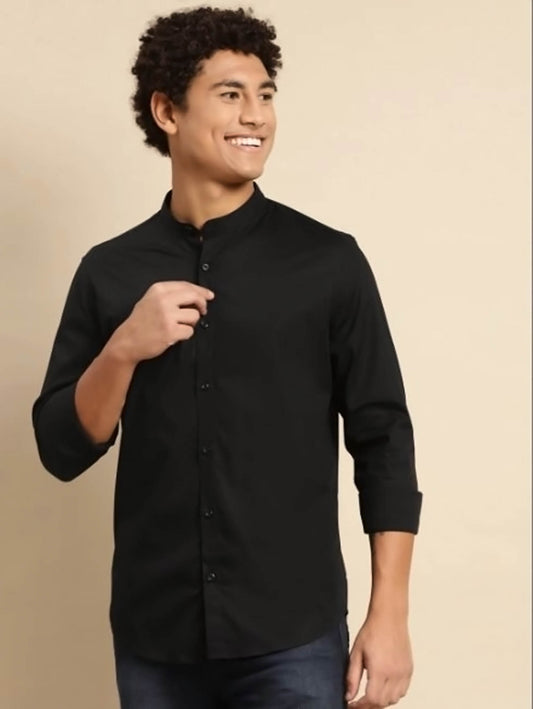 Sherwani Collar Black Shirt With Pocket - Code # W118