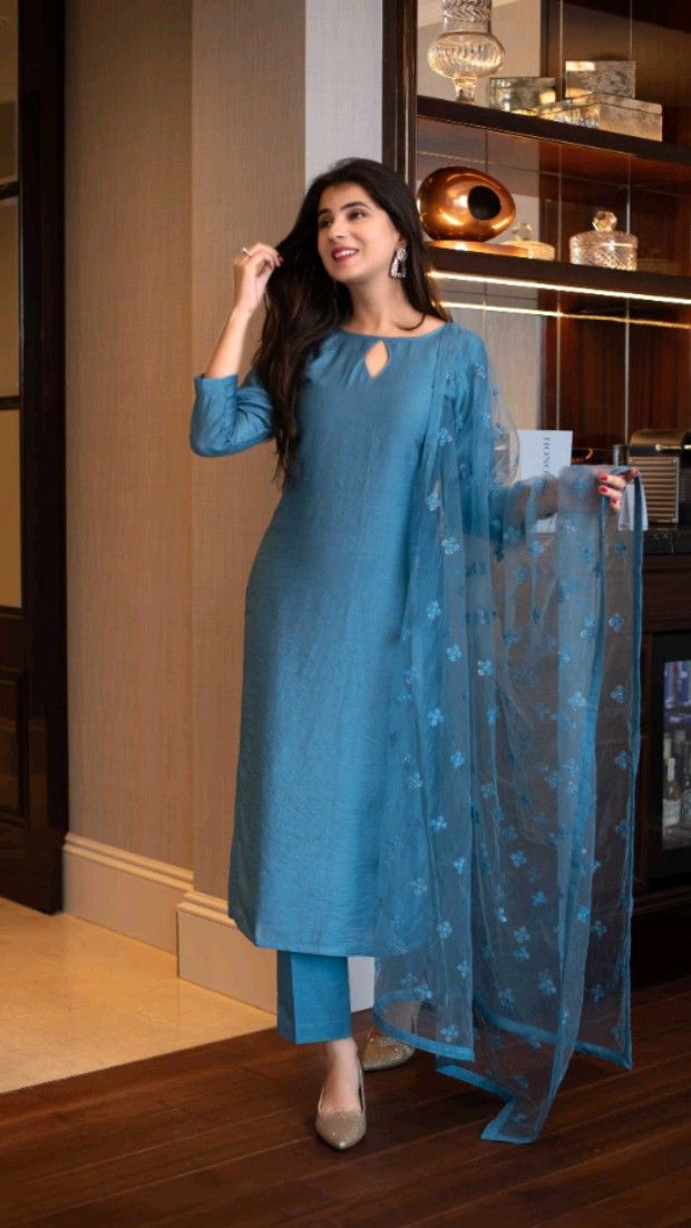 Elegant Look Blue Pant Style Suit With Dupatta - Ready to Wear