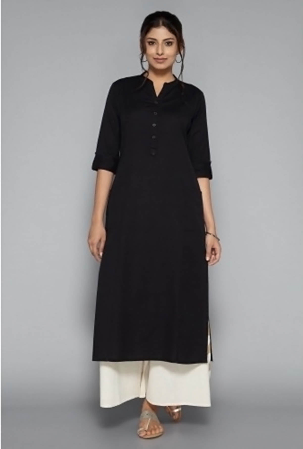 Black Solid Kurta & Palazzo Pant