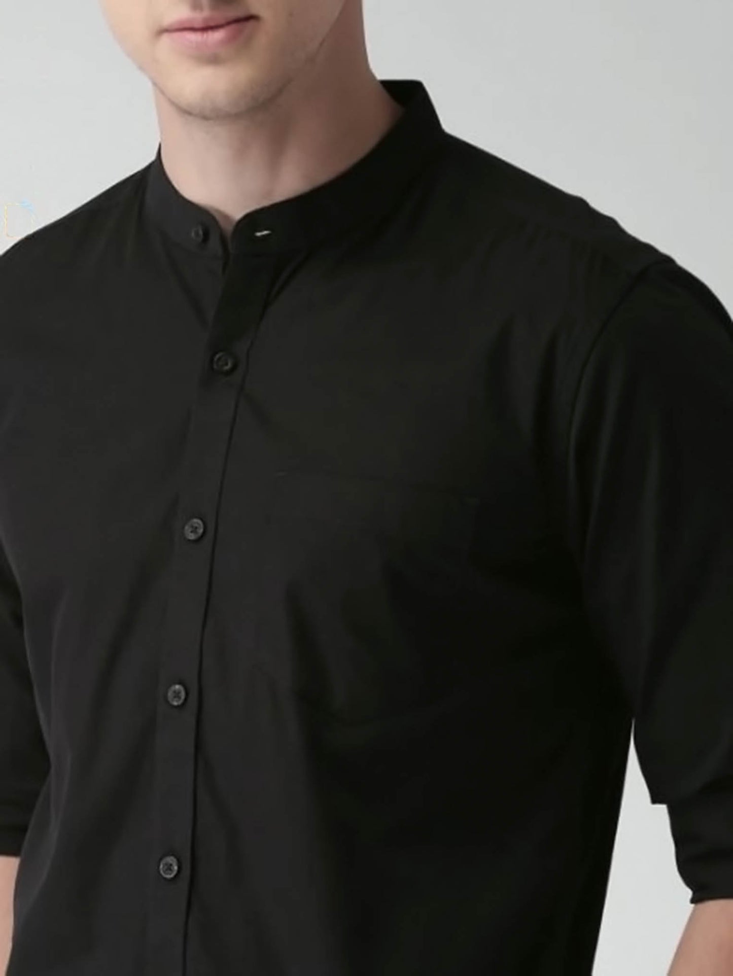 Sherwani Collar Black Shirt Single Pocket - Code # W102