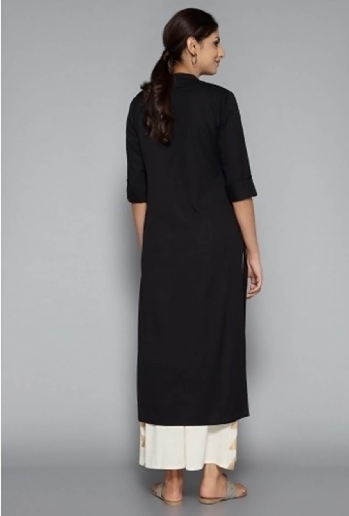 Black Solid Kurta & Palazzo Pant