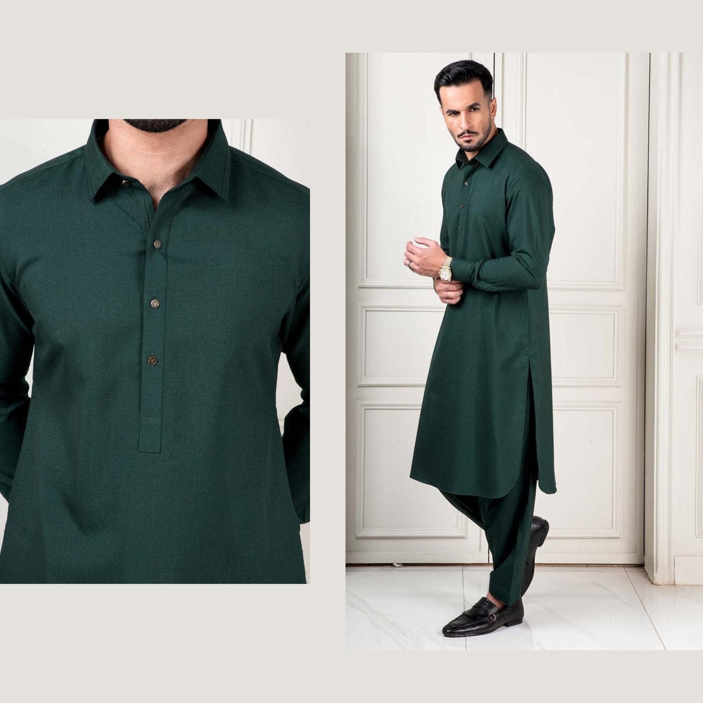 Bottle Green Mens Shalwar Kameez